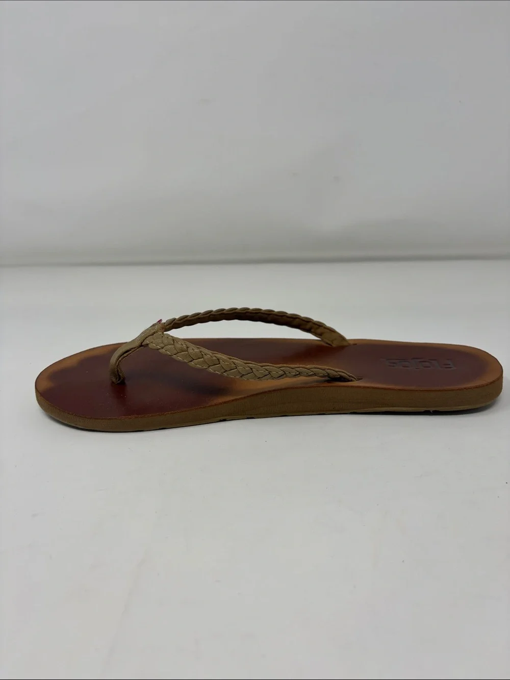 Flojos Tan Braided Strap Flip Flop Sandals Size 8 Excellent Condition